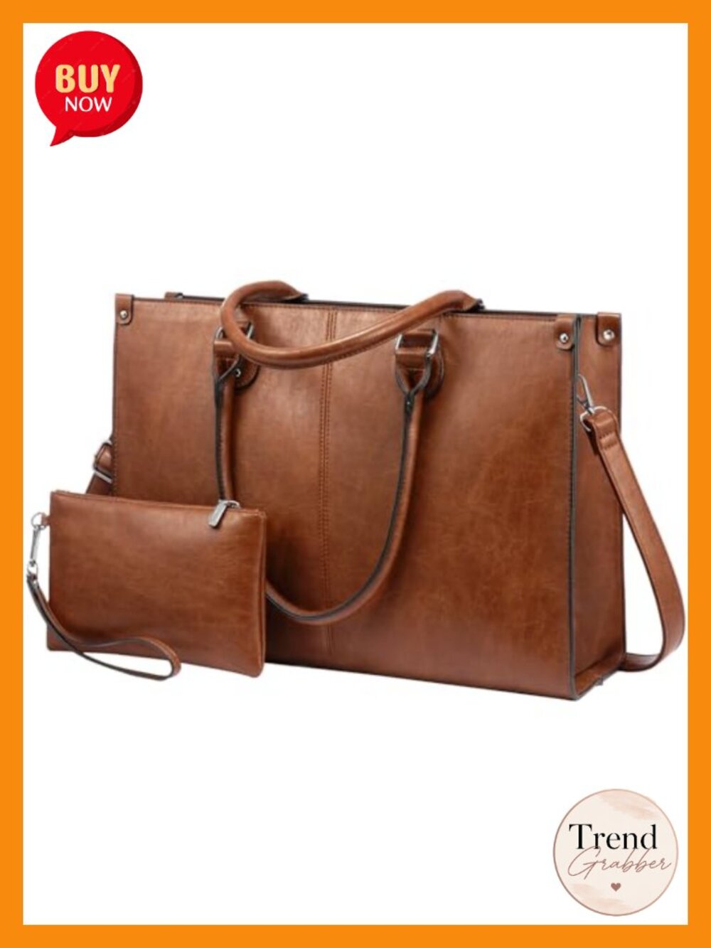 15.6 Inch Laptop Tote Bag Waterproof Vintage PU Leather Work Bag with Clutch